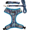 blue tribal reversible dog harness leash collar set 